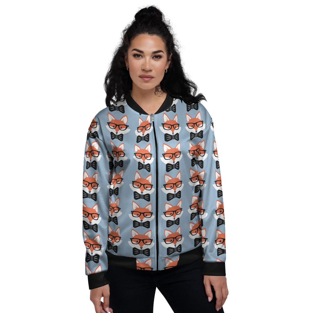 Fox With Glasses Print Pattern Women's Bomber Jacket-grizzshop