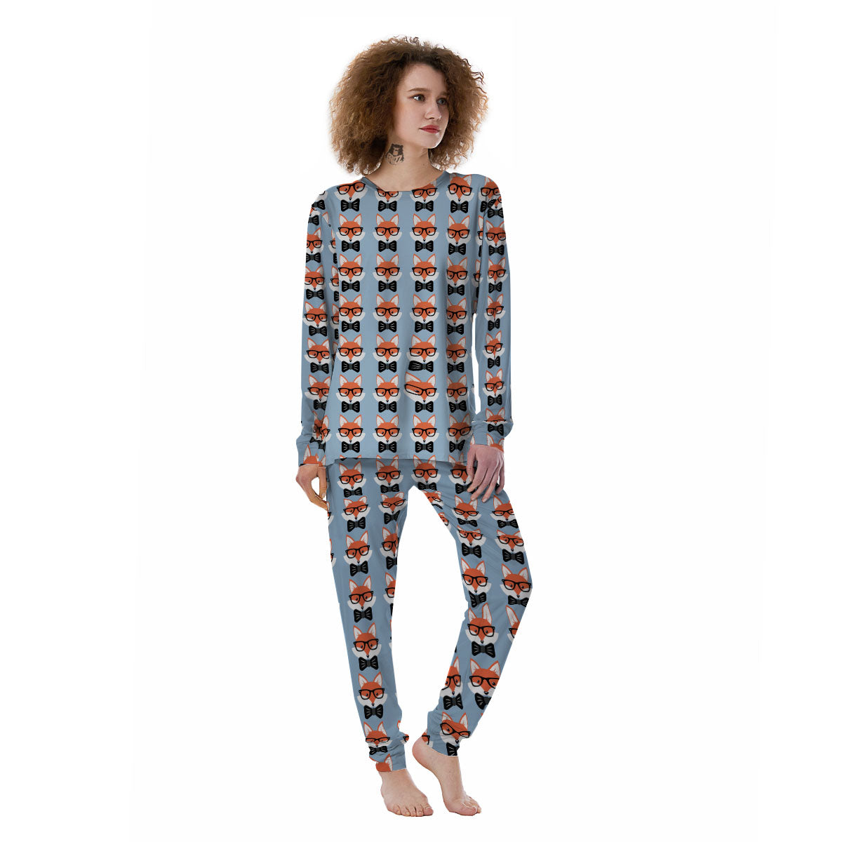 Fox With Glasses Print Pattern Women's Pajamas-grizzshop