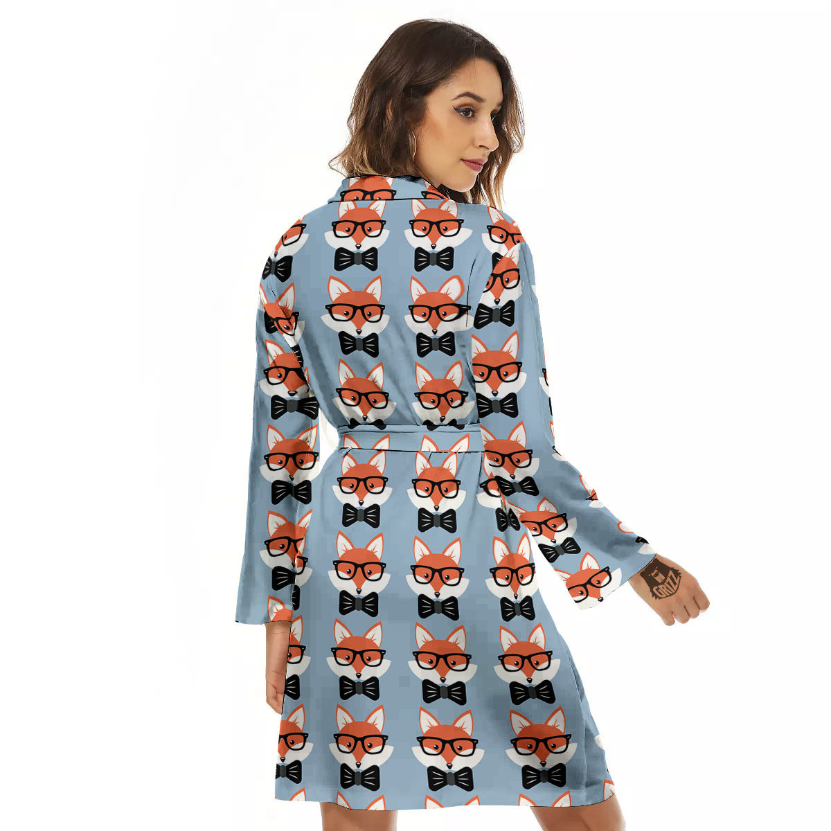 Fox With Glasses Print Pattern Women's Robe-grizzshop