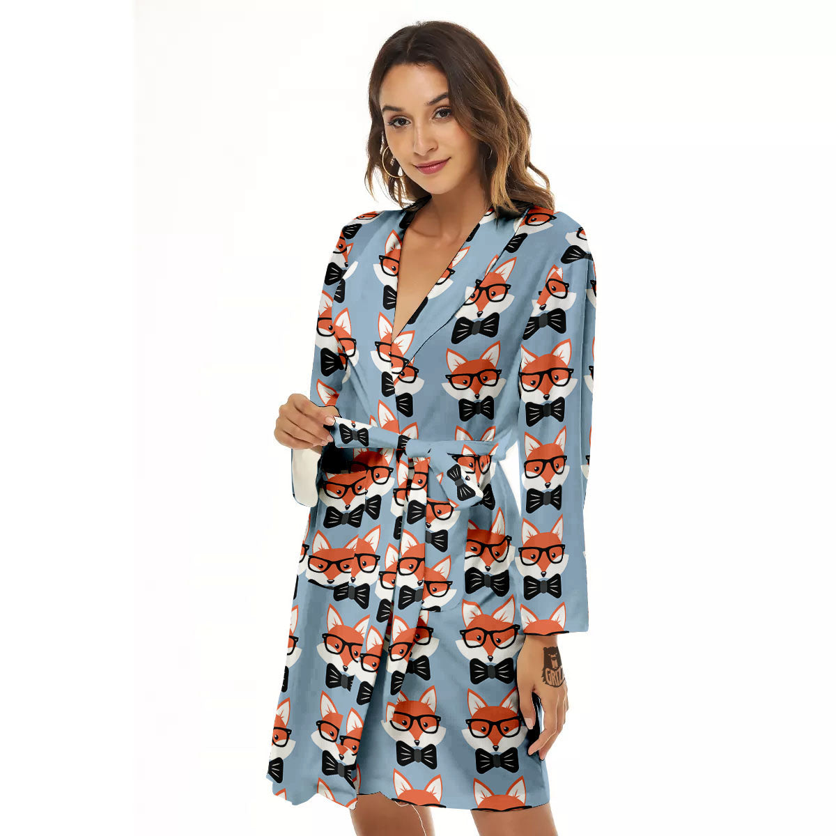 Fox With Glasses Print Pattern Women's Robe-grizzshop