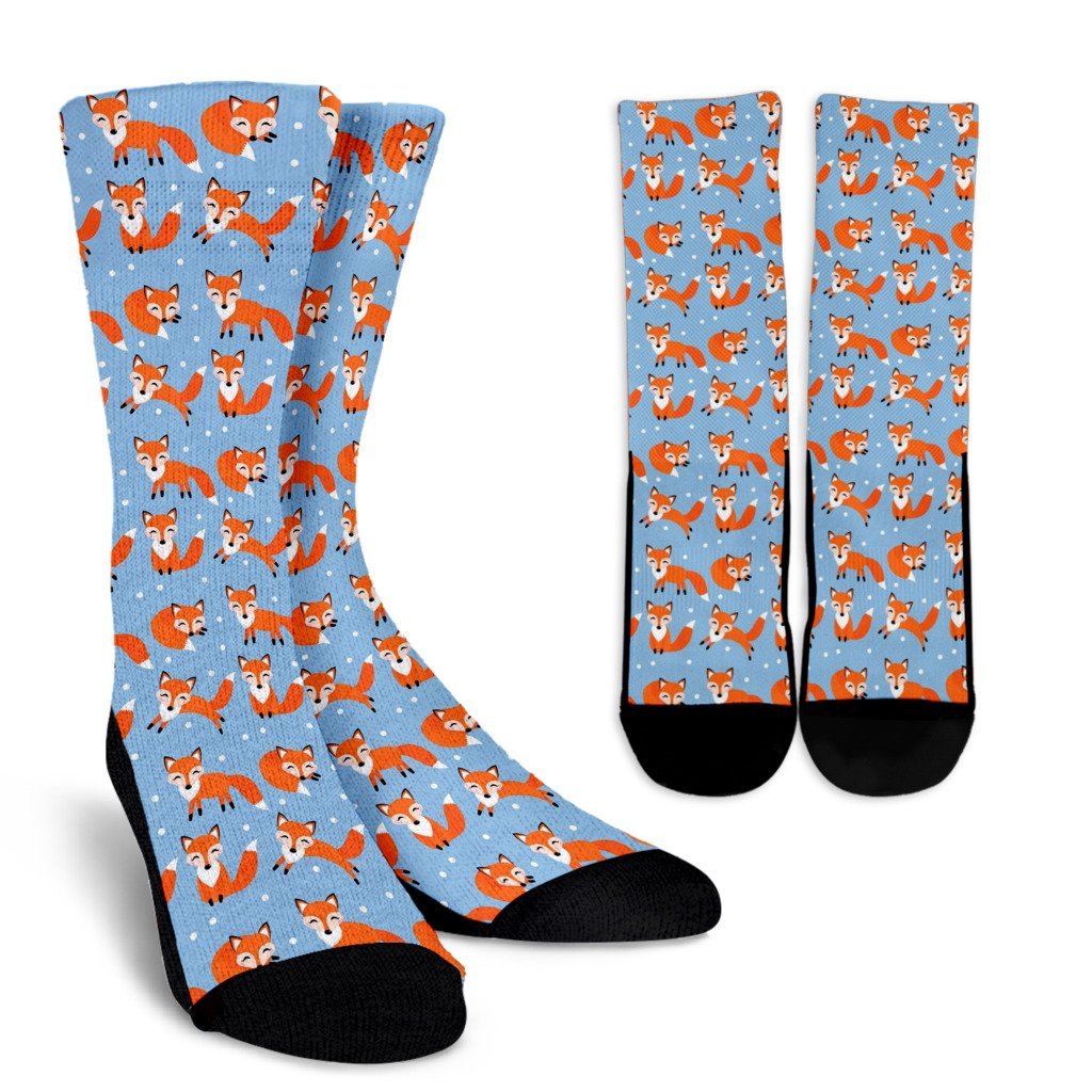 Fox Snow Pattern Print Unisex Crew Socks-grizzshop