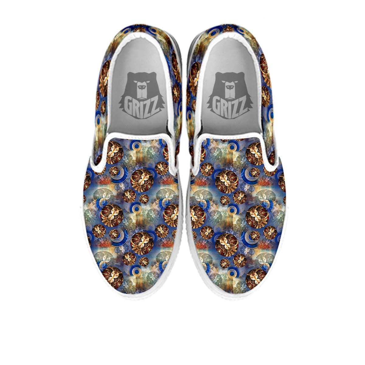 Fractal Abstract Print White Slip On Shoes-grizzshop