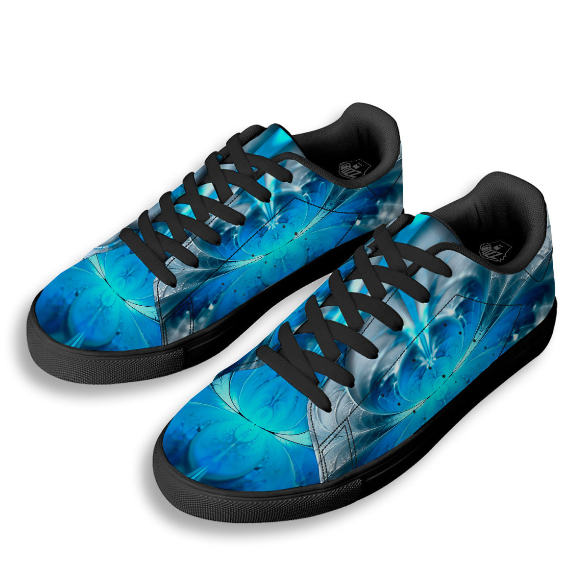 Fractal Blue Print Black Low Top Sneakers-grizzshop