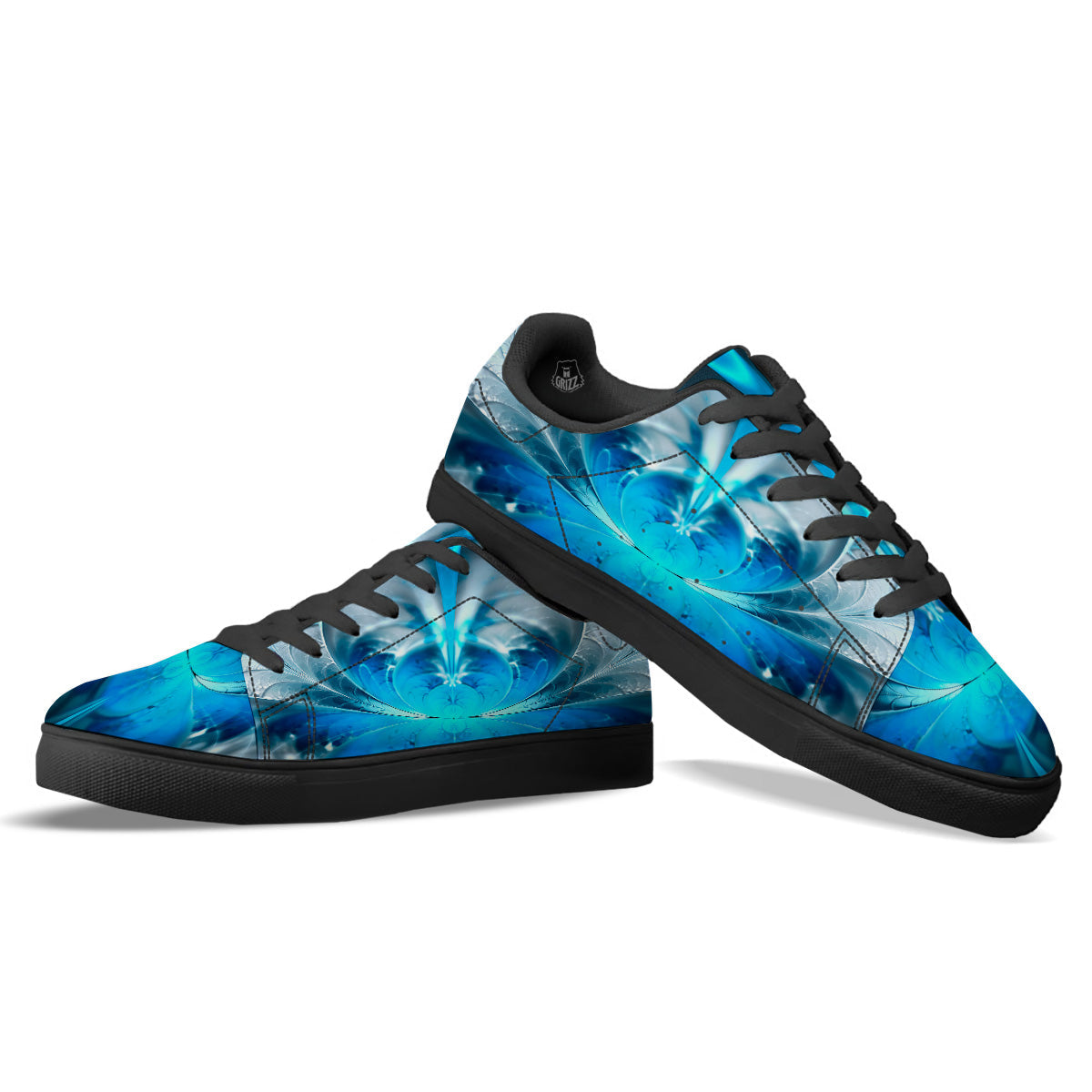 Fractal Blue Print Black Low Top Sneakers-grizzshop