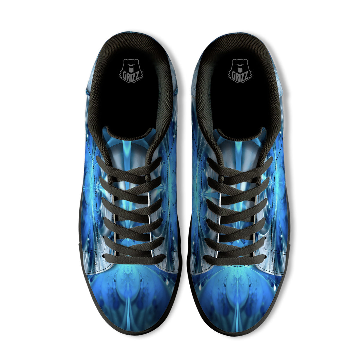Fractal Blue Print Black Low Top Sneakers-grizzshop