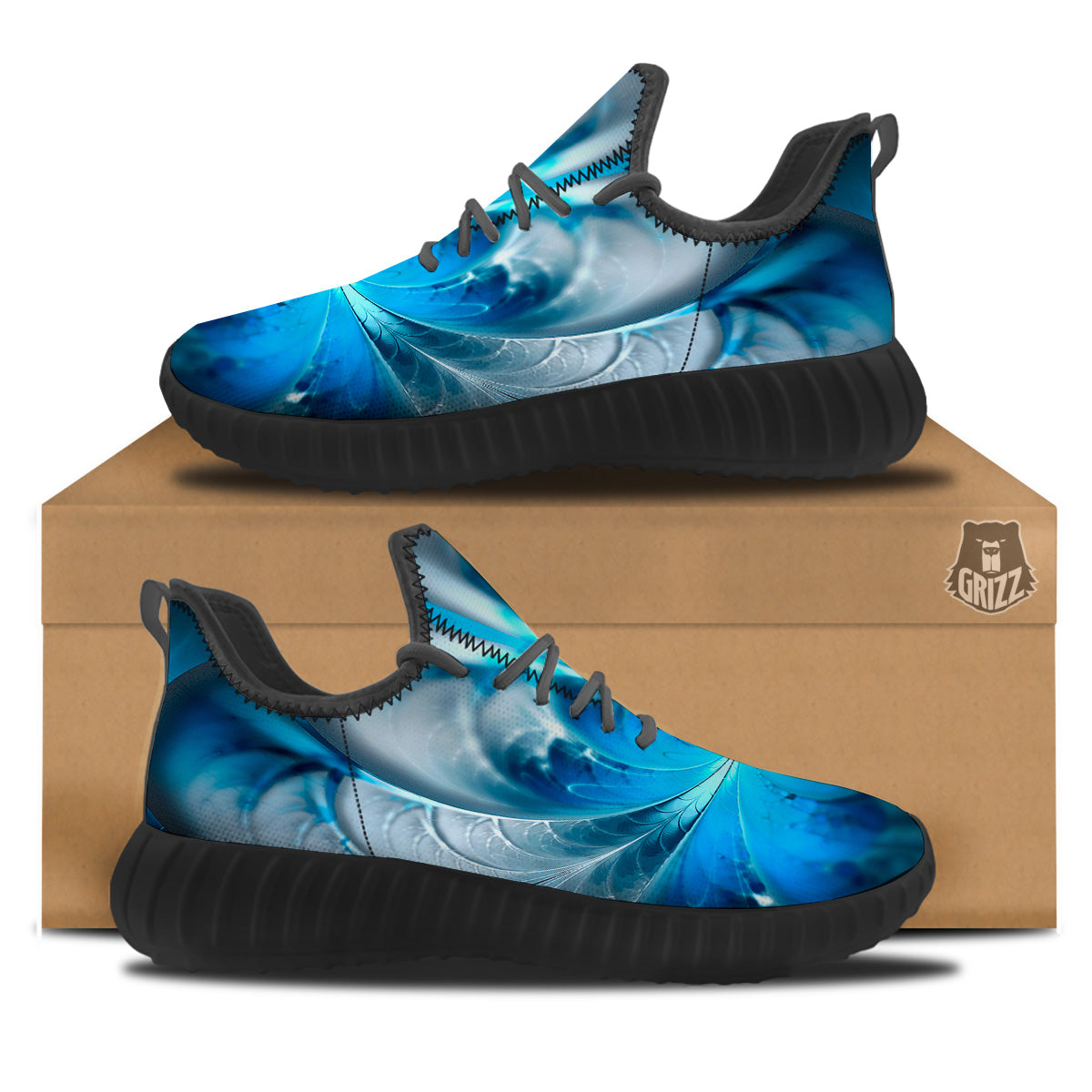 Fractal Blue Print Black Walking Shoes-grizzshop