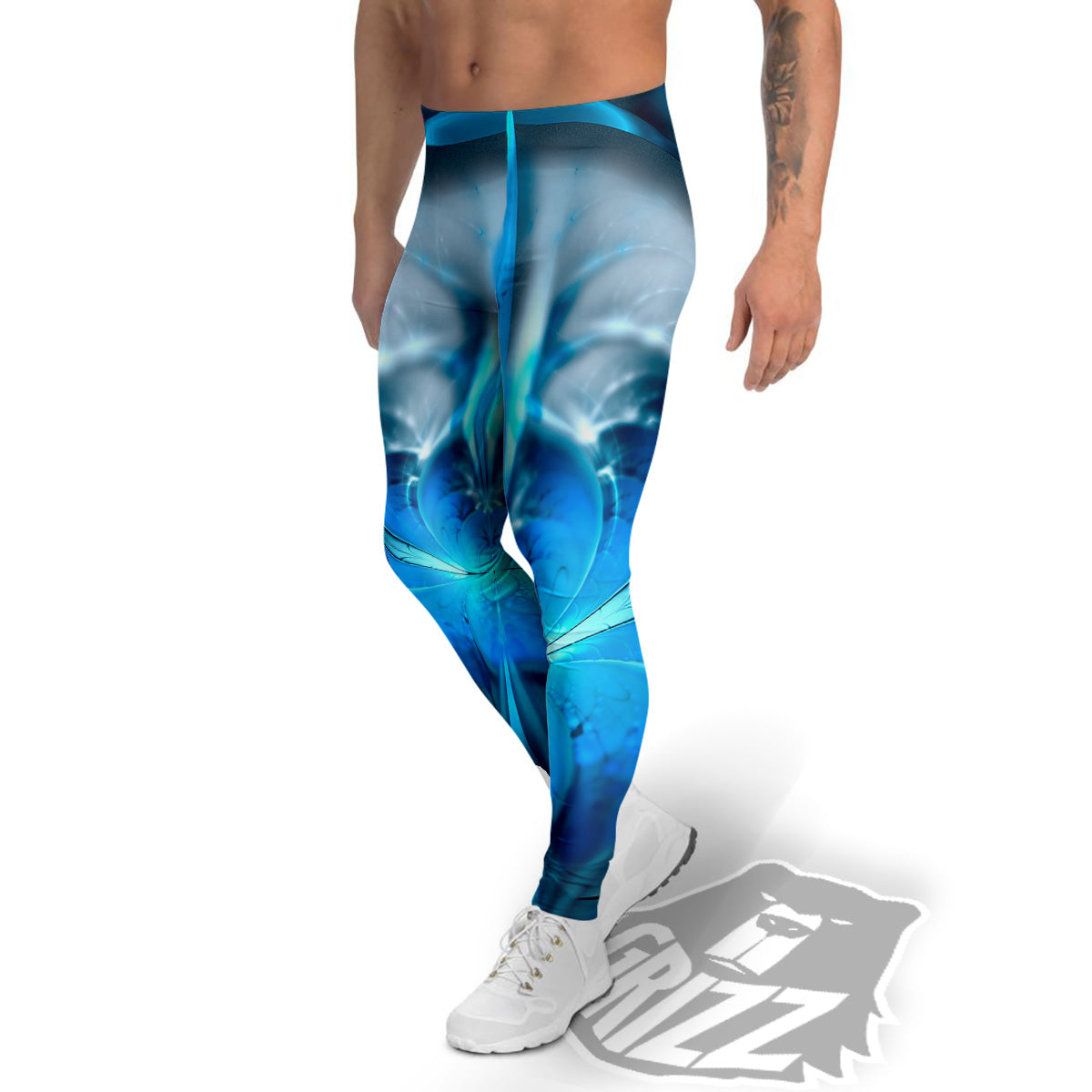 Fractal Blue Print Men's Leggings-grizzshop