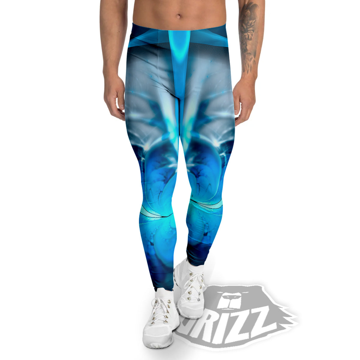 Fractal Blue Print Men's Leggings-grizzshop