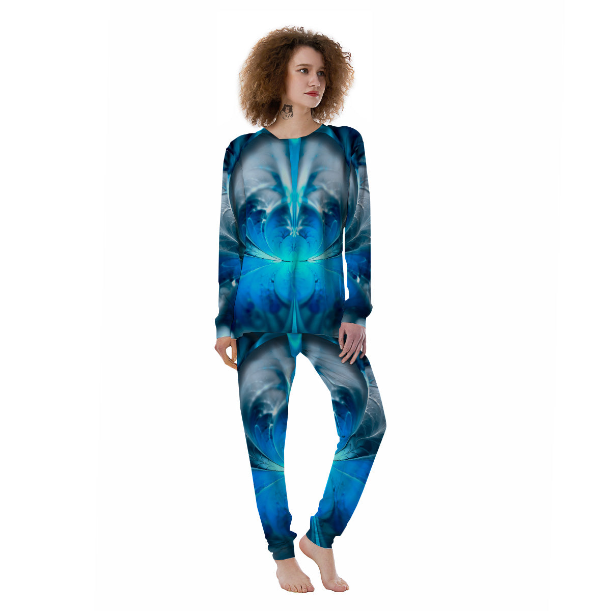 Fractal Blue Print Women's Pajamas-grizzshop