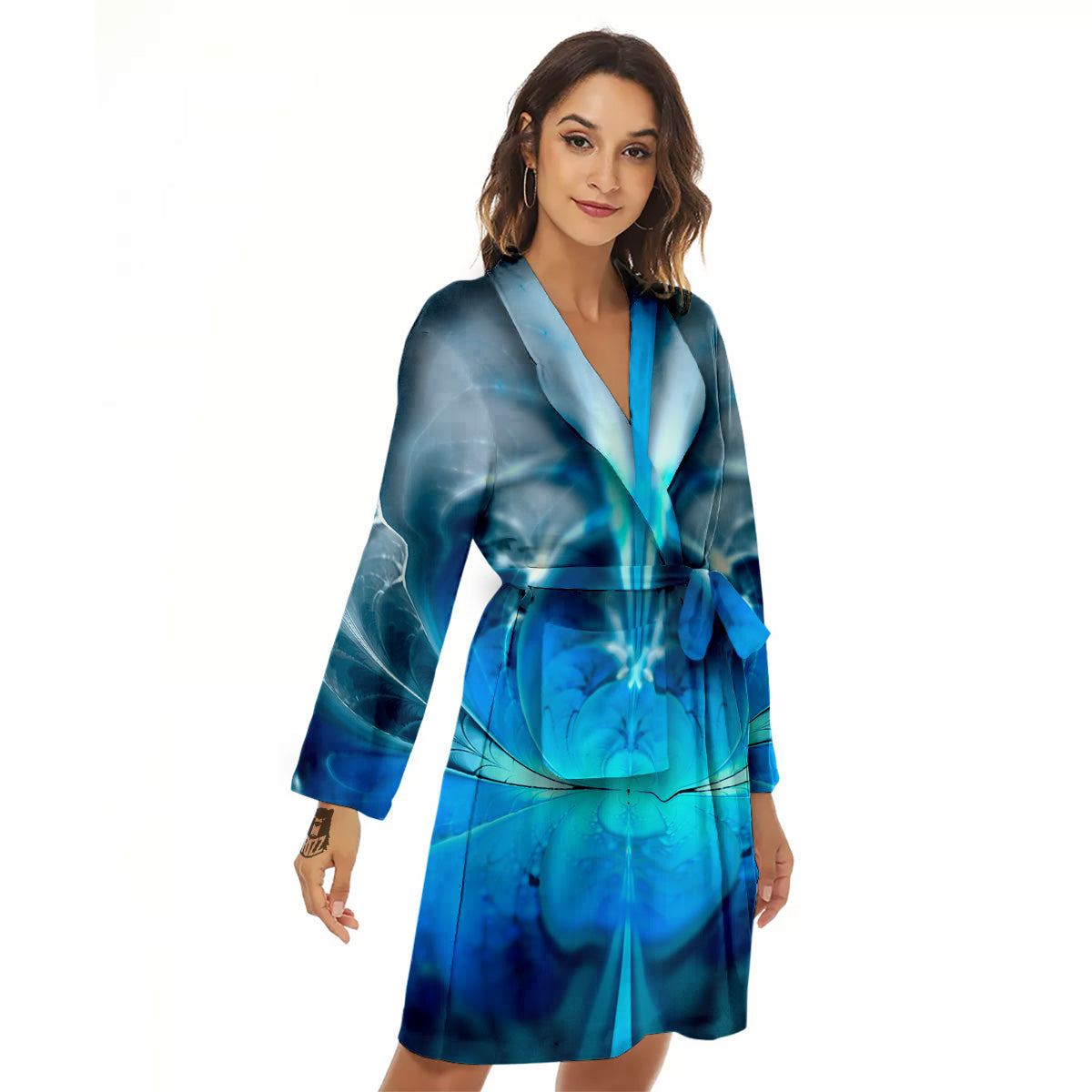 Fractal Blue Print Women's Robe-grizzshop