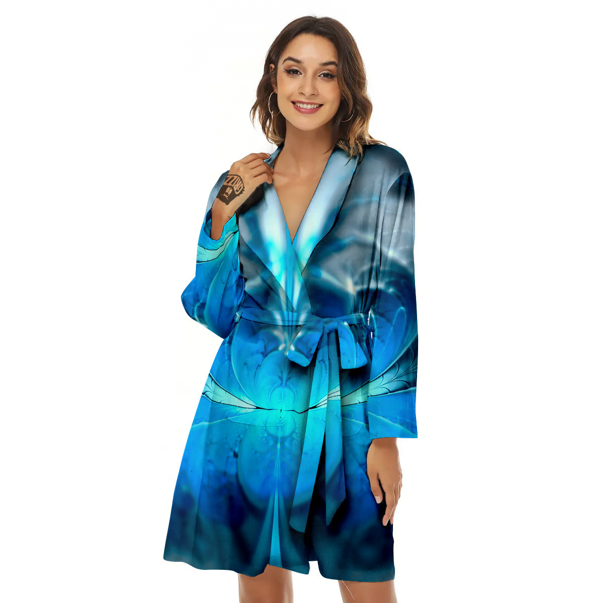 Fractal Blue Print Women's Robe-grizzshop