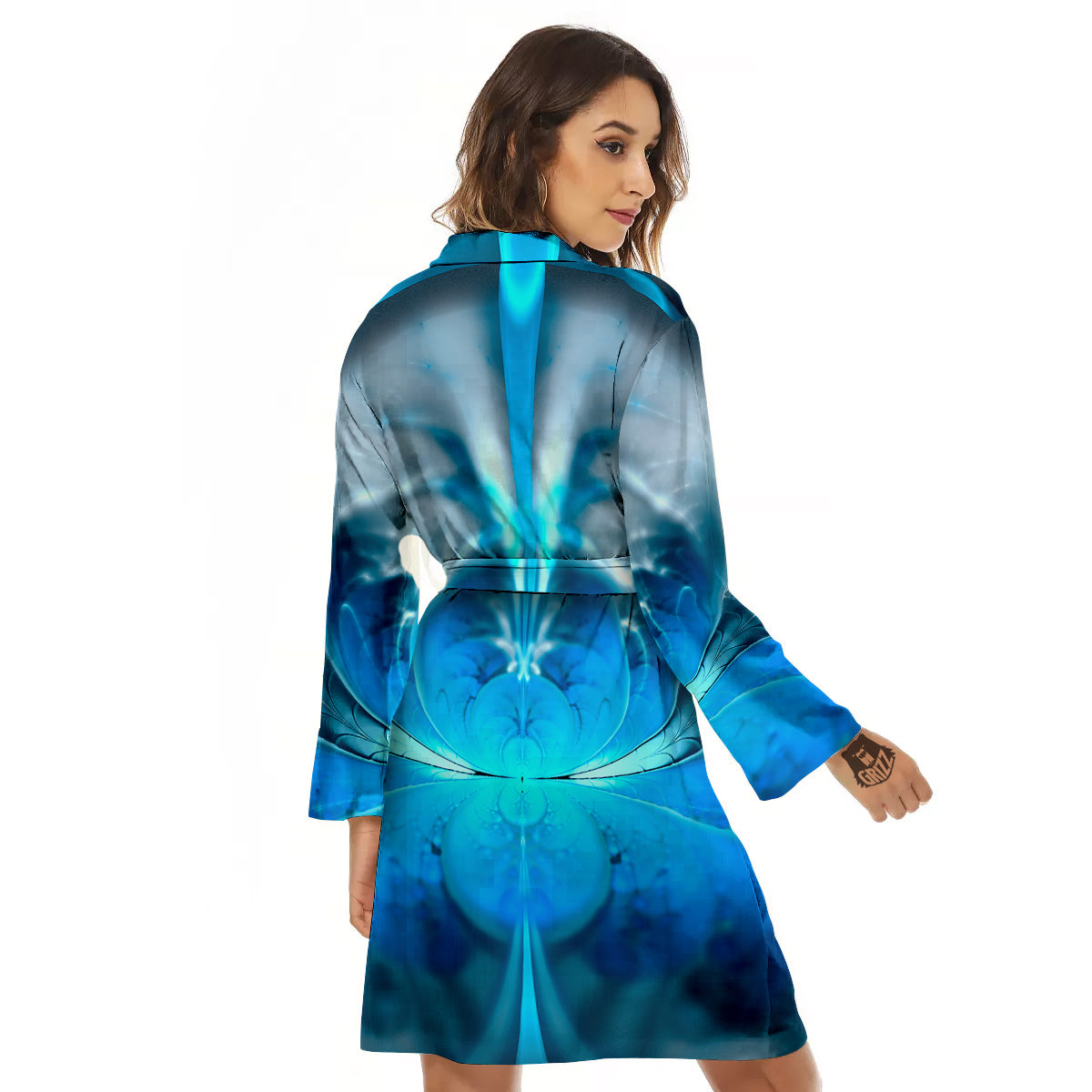 Fractal Blue Print Women's Robe-grizzshop