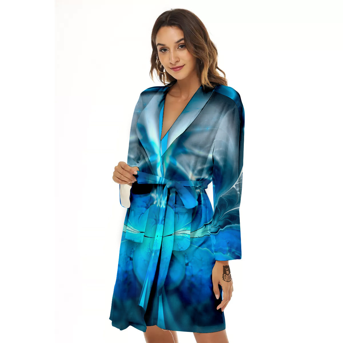 Fractal Blue Print Women's Robe-grizzshop