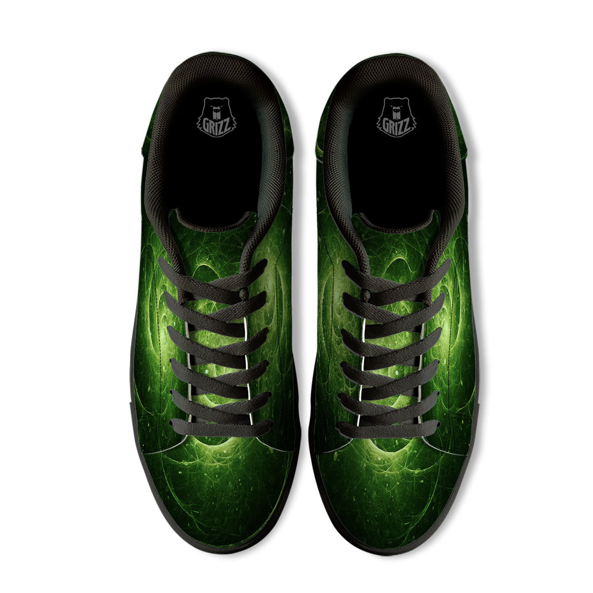Fractal Green Print Black Low Top Sneakers-grizzshop