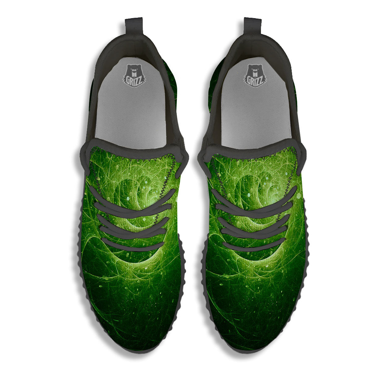 Fractal Green Print Black Walking Shoes-grizzshop