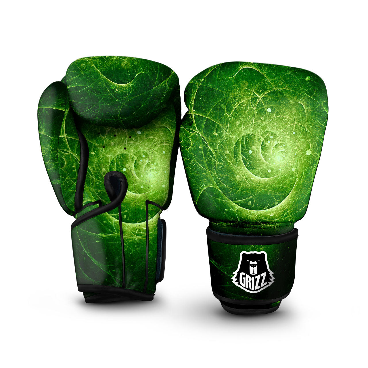 Fractal Green Print Boxing Gloves-grizzshop