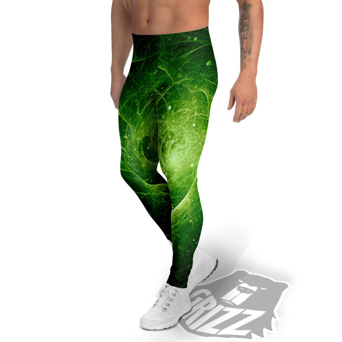 Fractal Green Print Men's Leggings-grizzshop