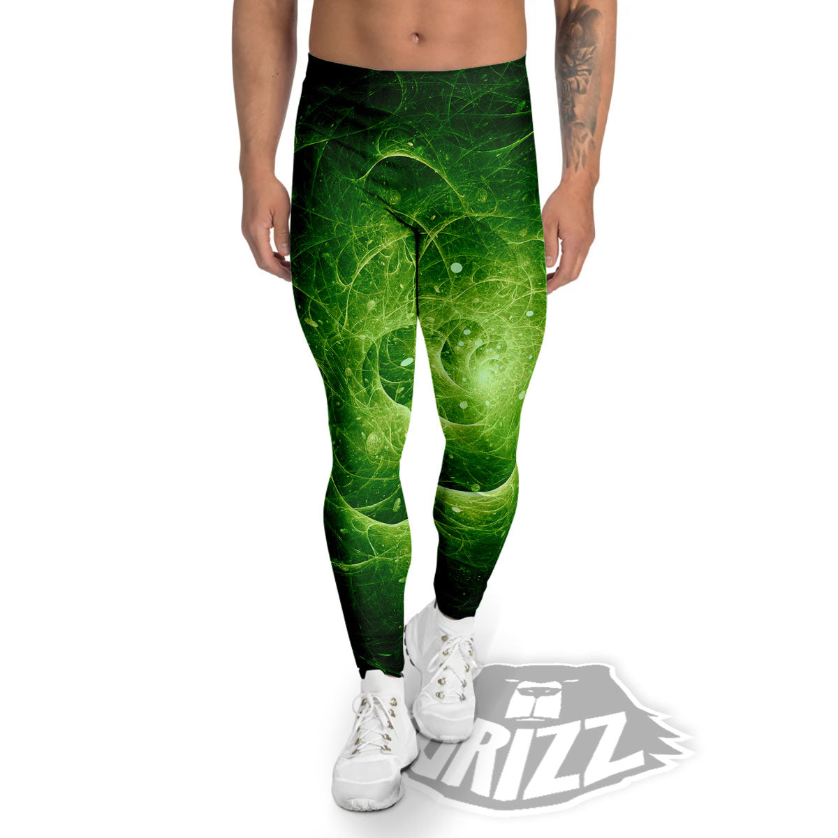 Fractal Green Print Men's Leggings-grizzshop