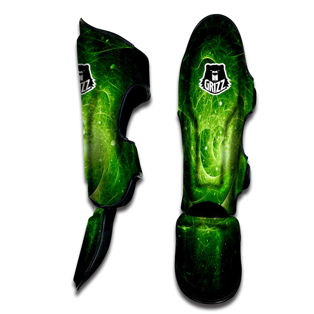 Fractal Green Print Muay Thai Shin Guards-grizzshop