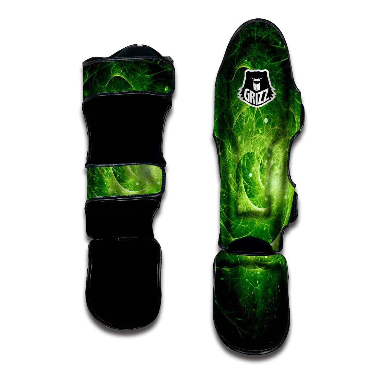 Fractal Green Print Muay Thai Shin Guards-grizzshop