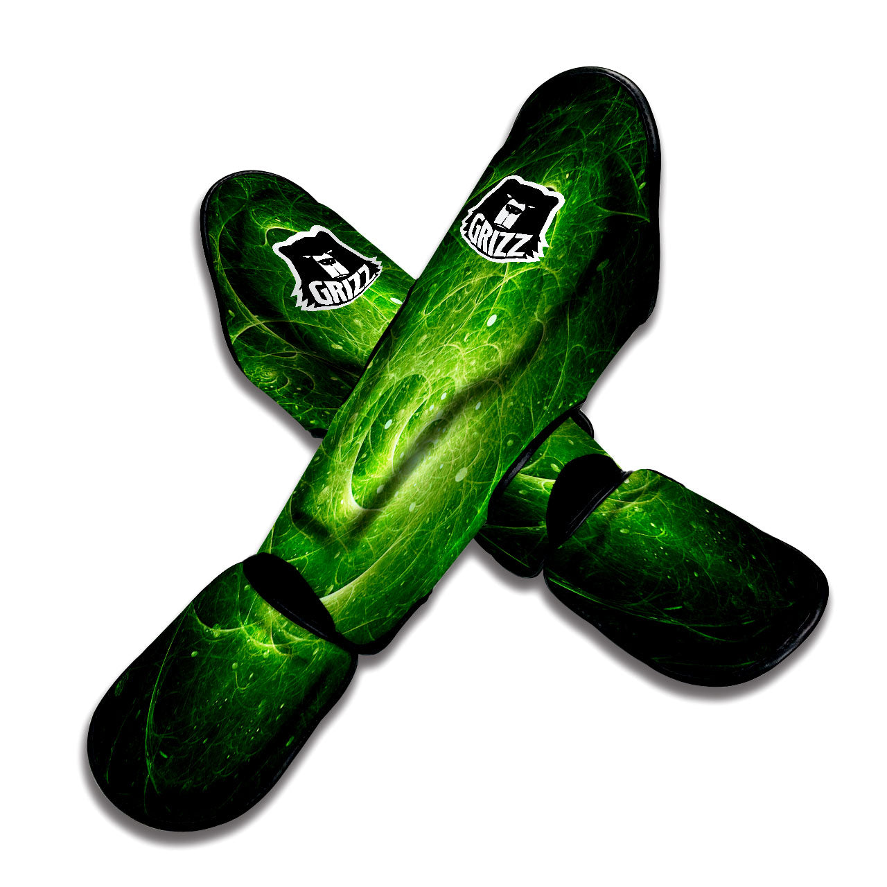 Fractal Green Print Muay Thai Shin Guards-grizzshop