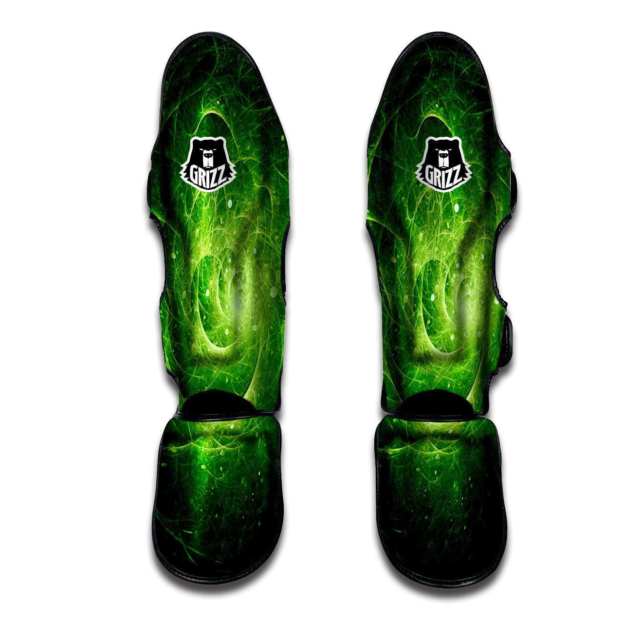Fractal Green Print Muay Thai Shin Guards-grizzshop
