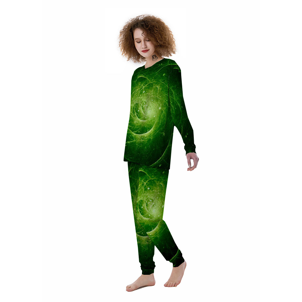 Fractal Green Print Women's Pajamas-grizzshop