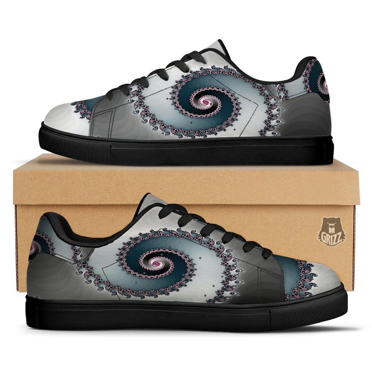 Fractal Infinite Print Black Low Top Sneakers-grizzshop