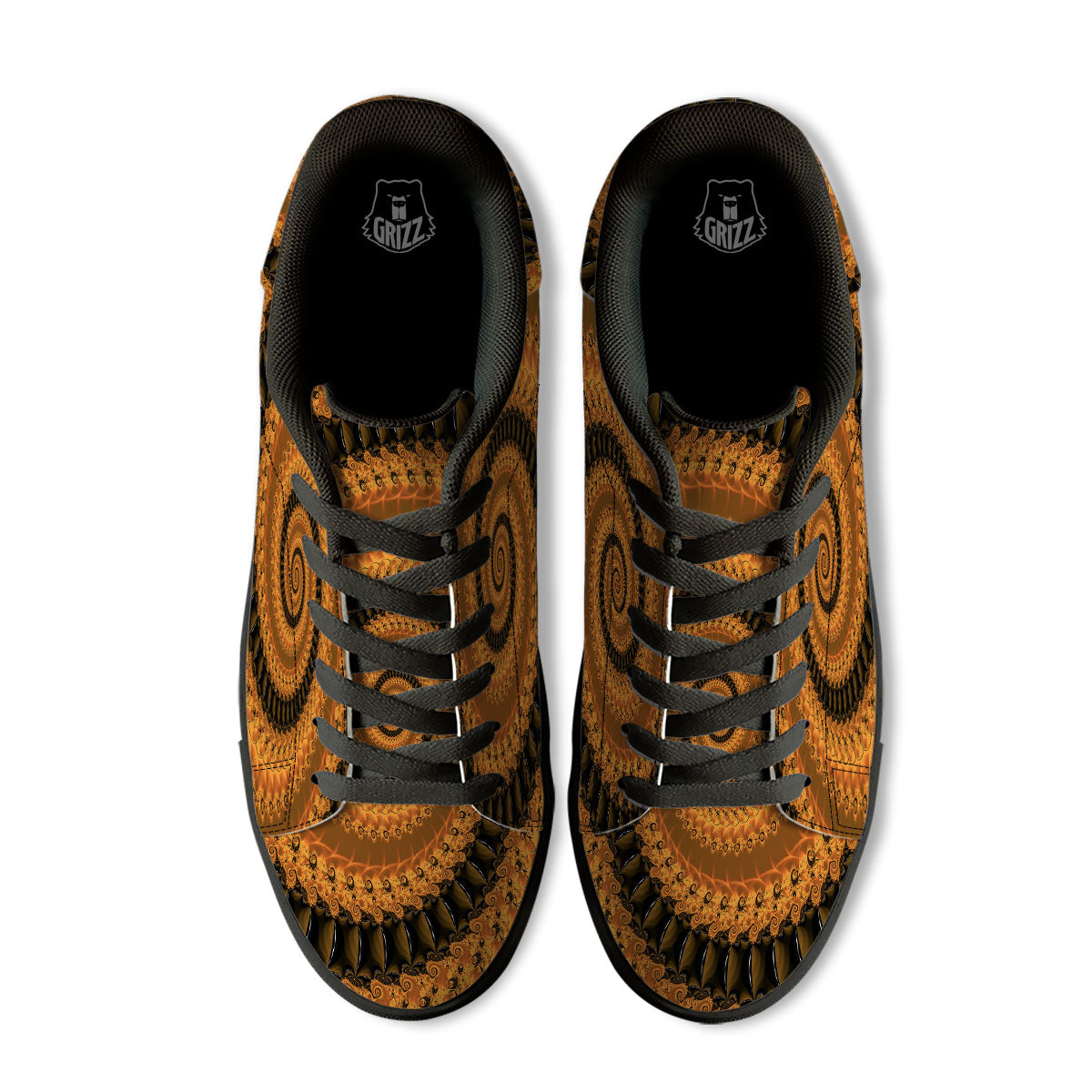 Fractal Orange Print Black Low Top Sneakers-grizzshop