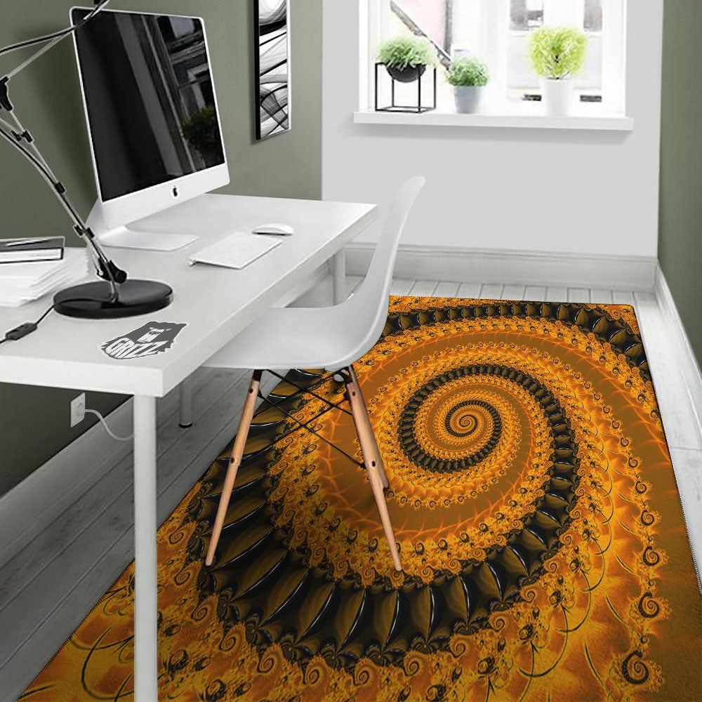 Fractal Orange Print Floor Mat-grizzshop