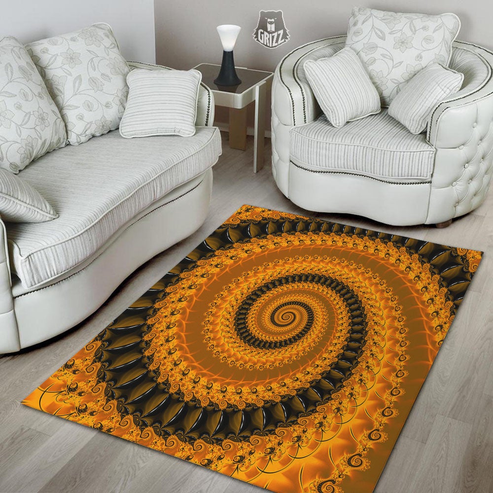 Fractal Orange Print Floor Mat-grizzshop