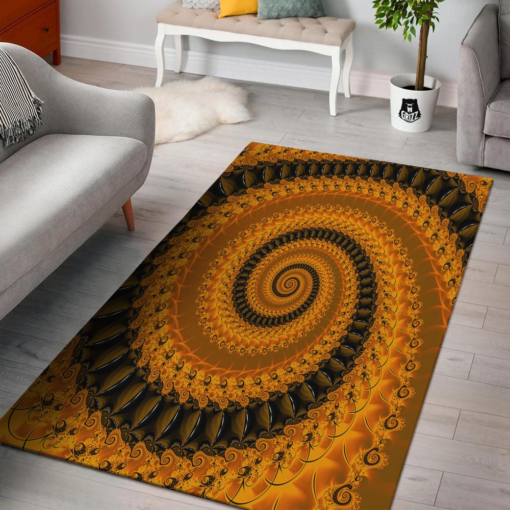 Fractal Orange Print Floor Mat-grizzshop