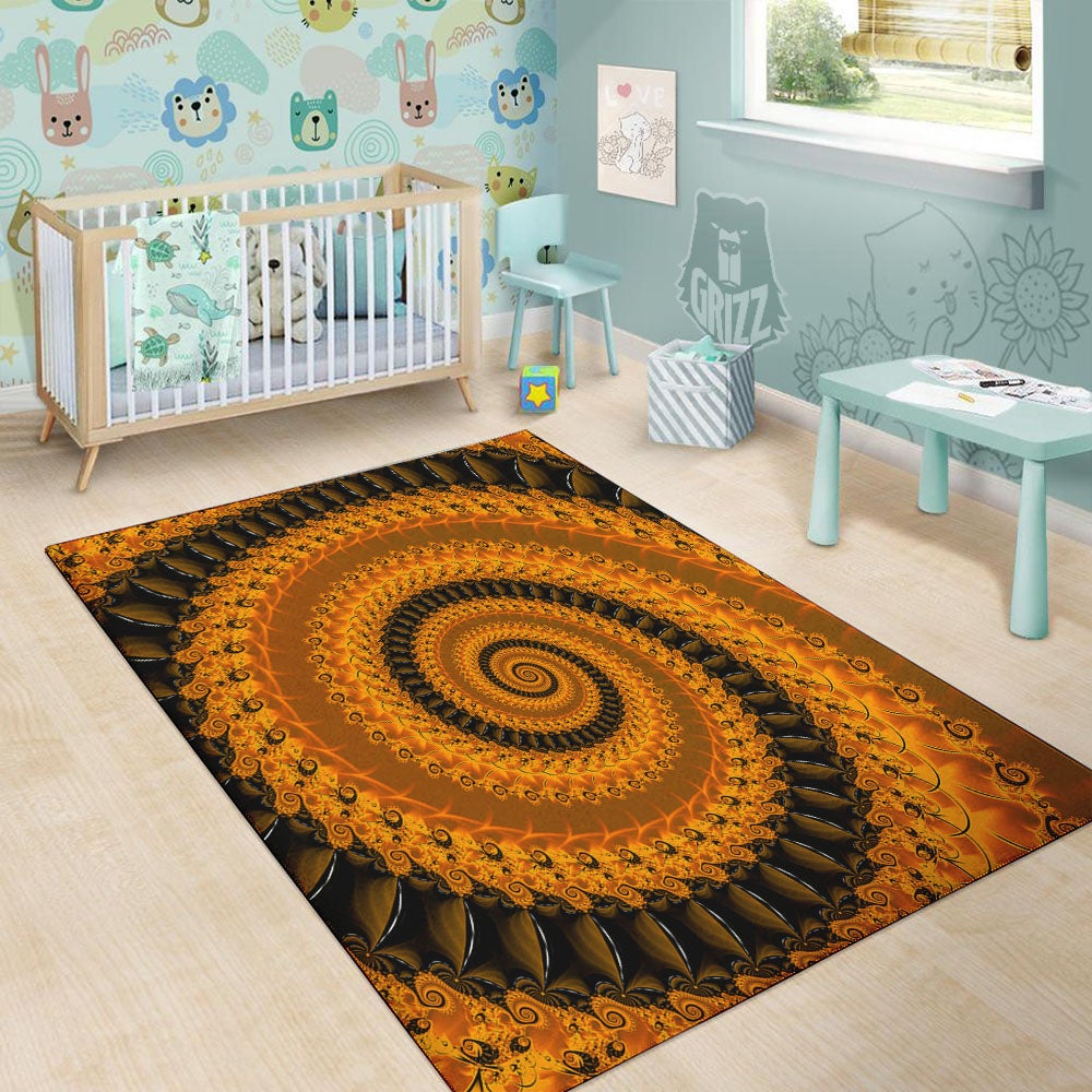 Fractal Orange Print Floor Mat-grizzshop