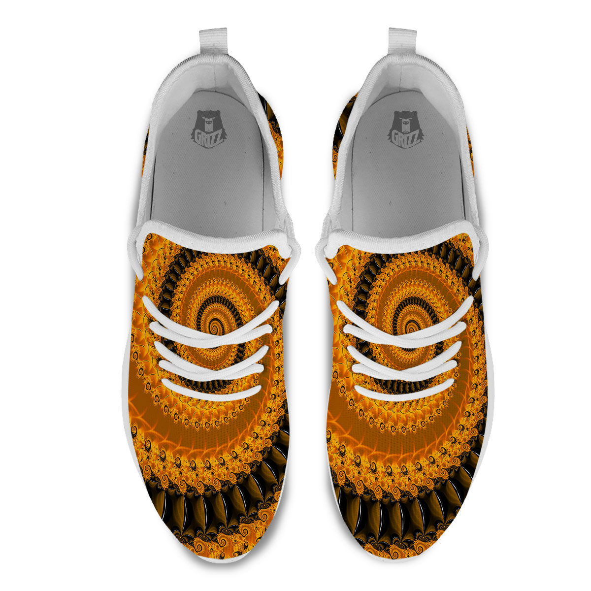 Fractal Orange Print White Athletic Shoes-grizzshop