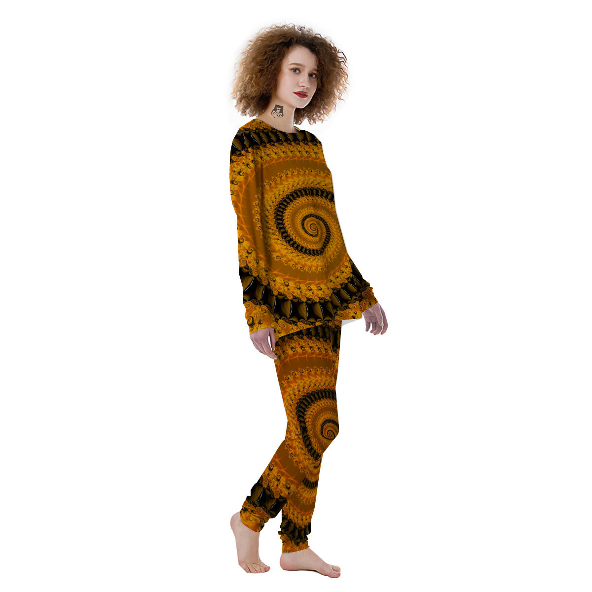 Fractal Orange Print Women's Pajamas-grizzshop