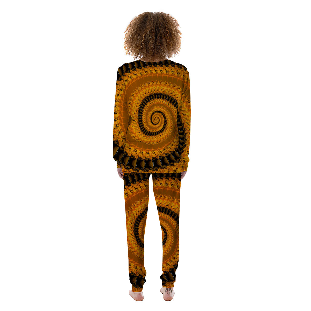 Fractal Orange Print Women's Pajamas-grizzshop