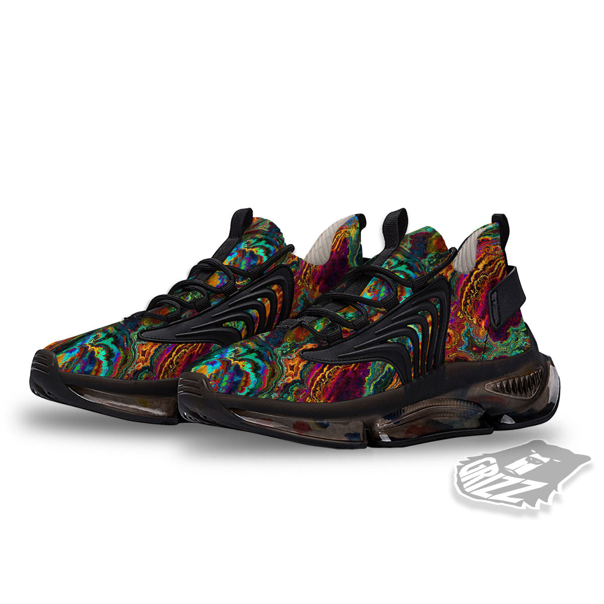 Fractal Psychedelic Print Pattern Black Gym Shoes-grizzshop