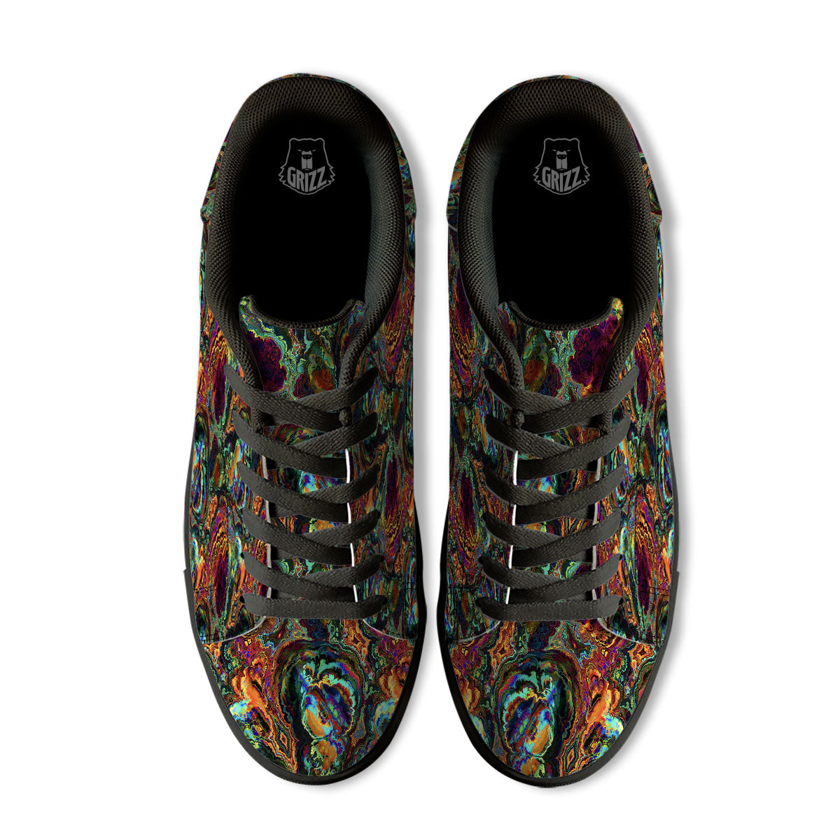 Fractal Psychedelic Print Pattern Black Low Top Sneakers-grizzshop