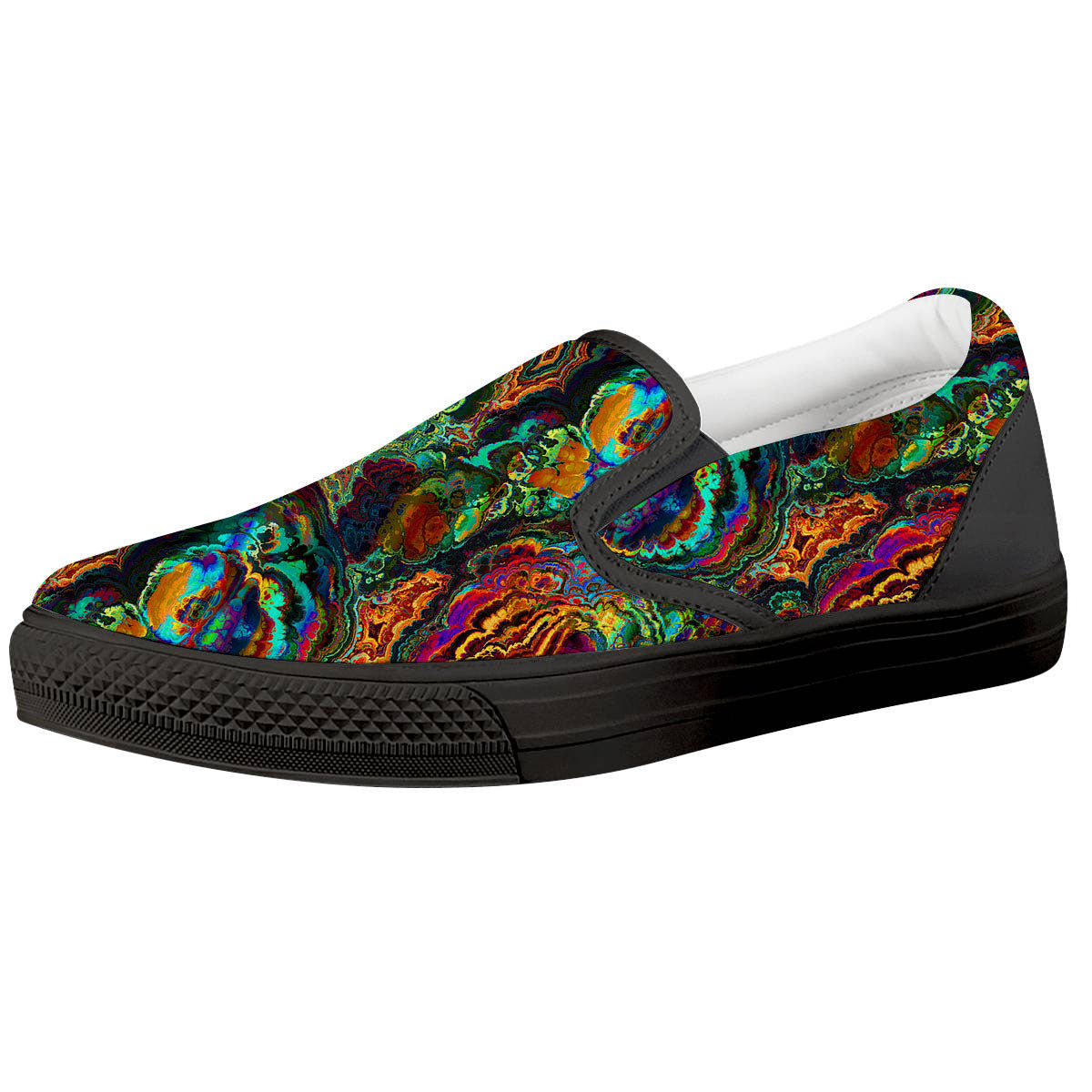 Fractal Psychedelic Print Pattern Black Slip On Shoes-grizzshop