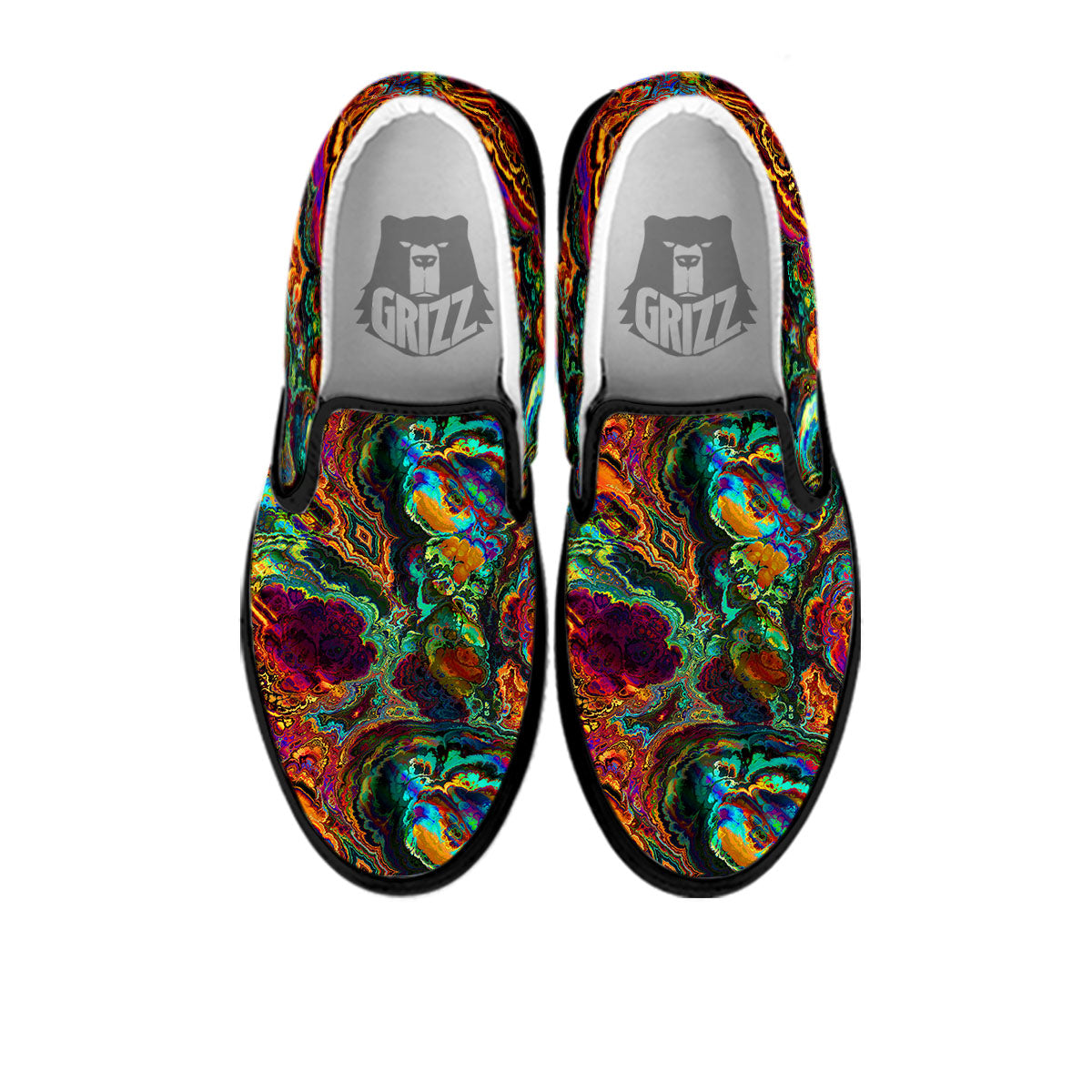 Fractal Psychedelic Print Pattern Black Slip On Shoes-grizzshop