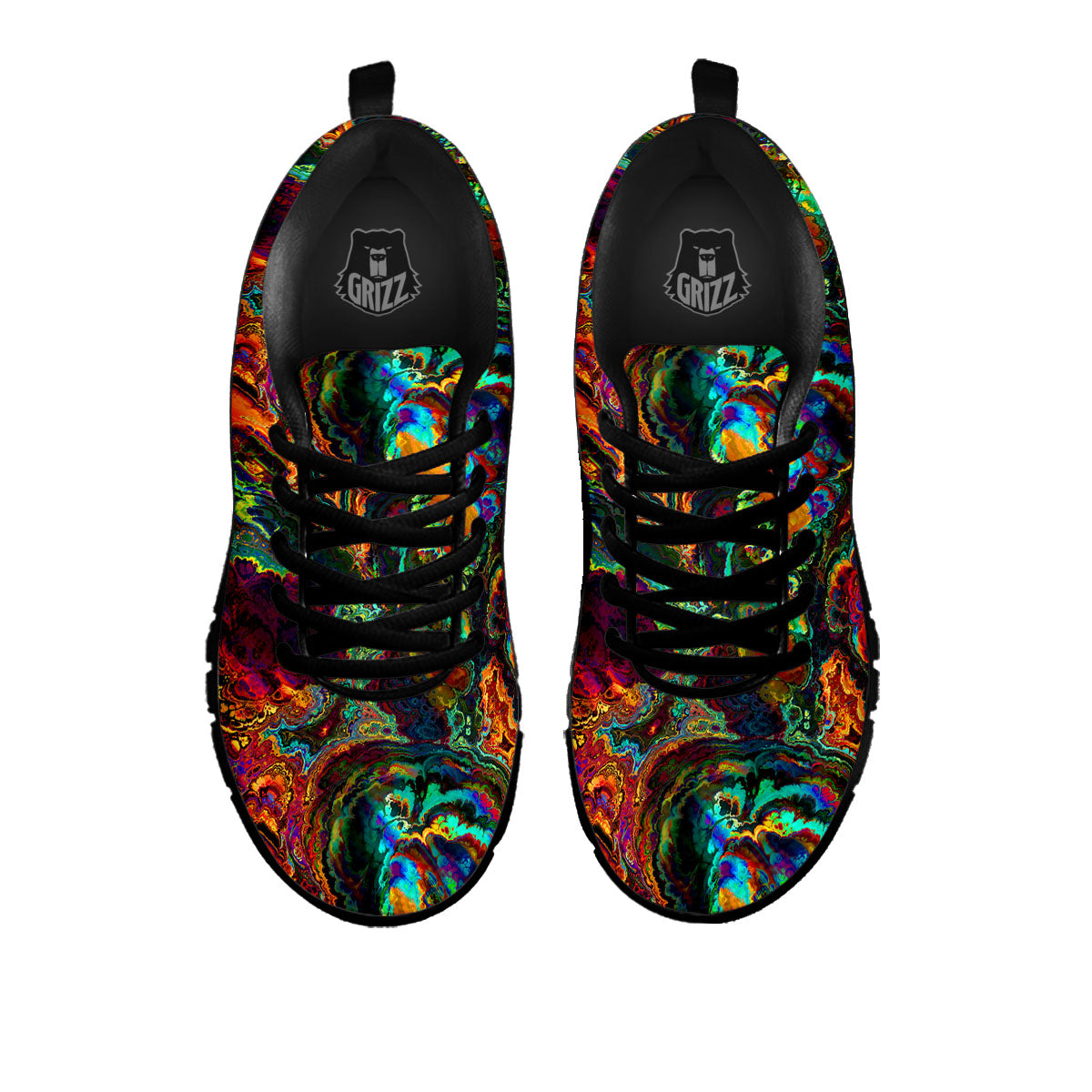 Fractal Psychedelic Print Pattern Black Sneaker-grizzshop