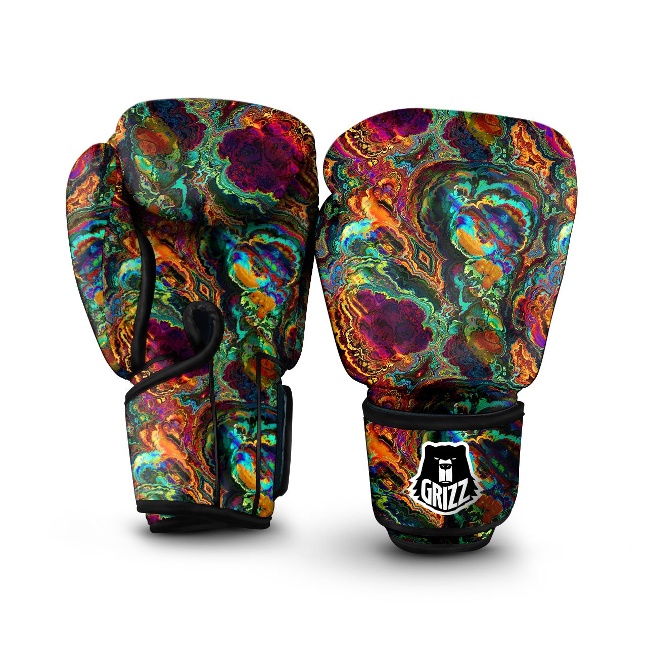 Fractal Psychedelic Print Pattern Boxing Gloves-grizzshop