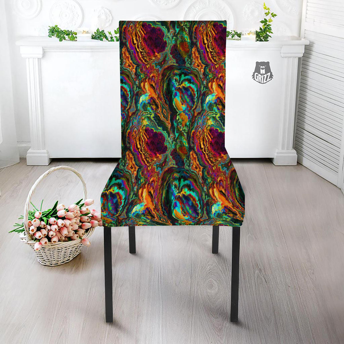 Fractal Psychedelic Print Pattern Dining Chair Slipcover-grizzshop