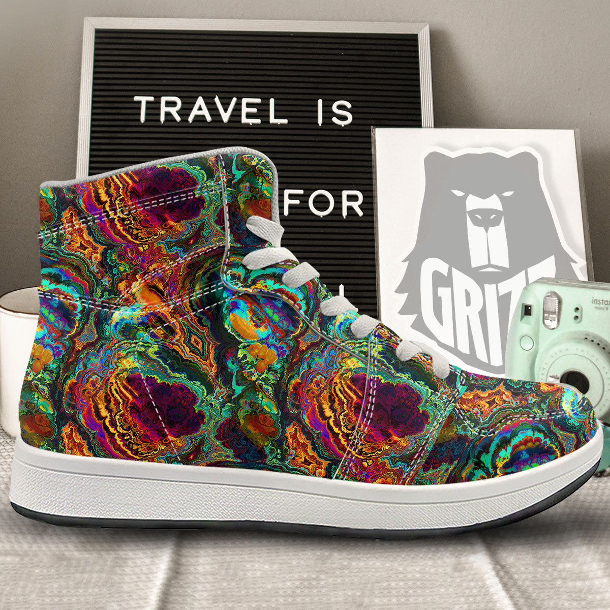 Fractal Psychedelic Print Pattern High Top Sneakers-grizzshop