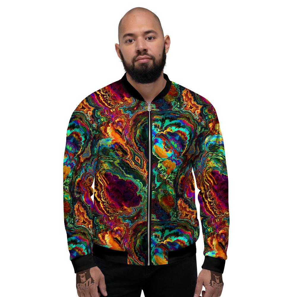 Fractal Psychedelic Print Pattern Men's Bomber Jacket-grizzshop