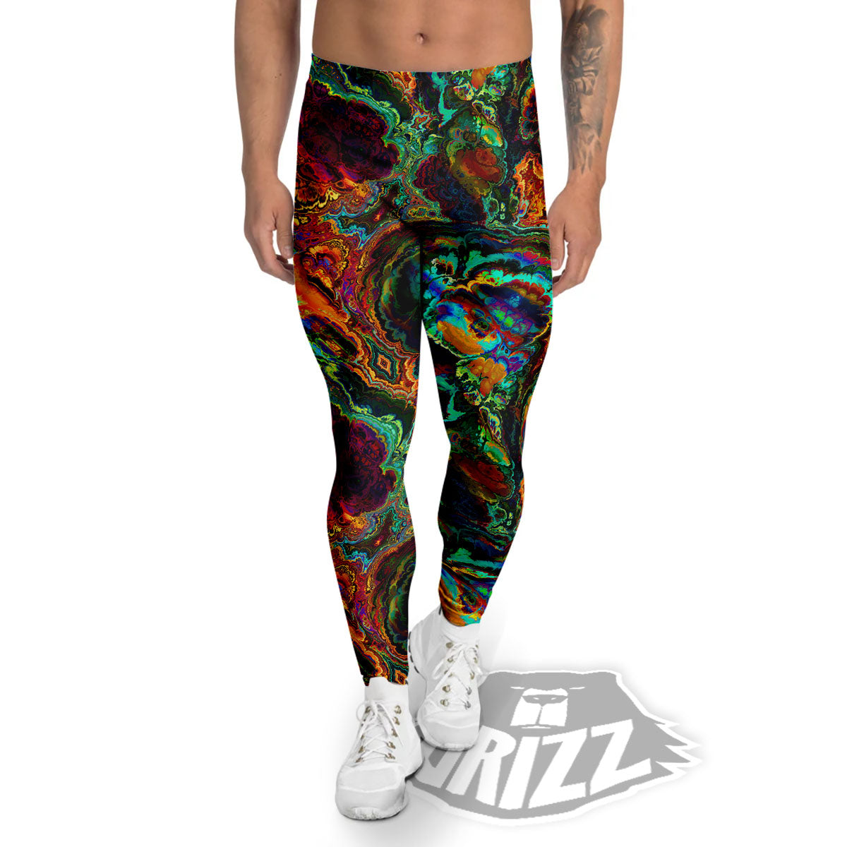 Fractal Psychedelic Print Pattern Men's Leggings-grizzshop