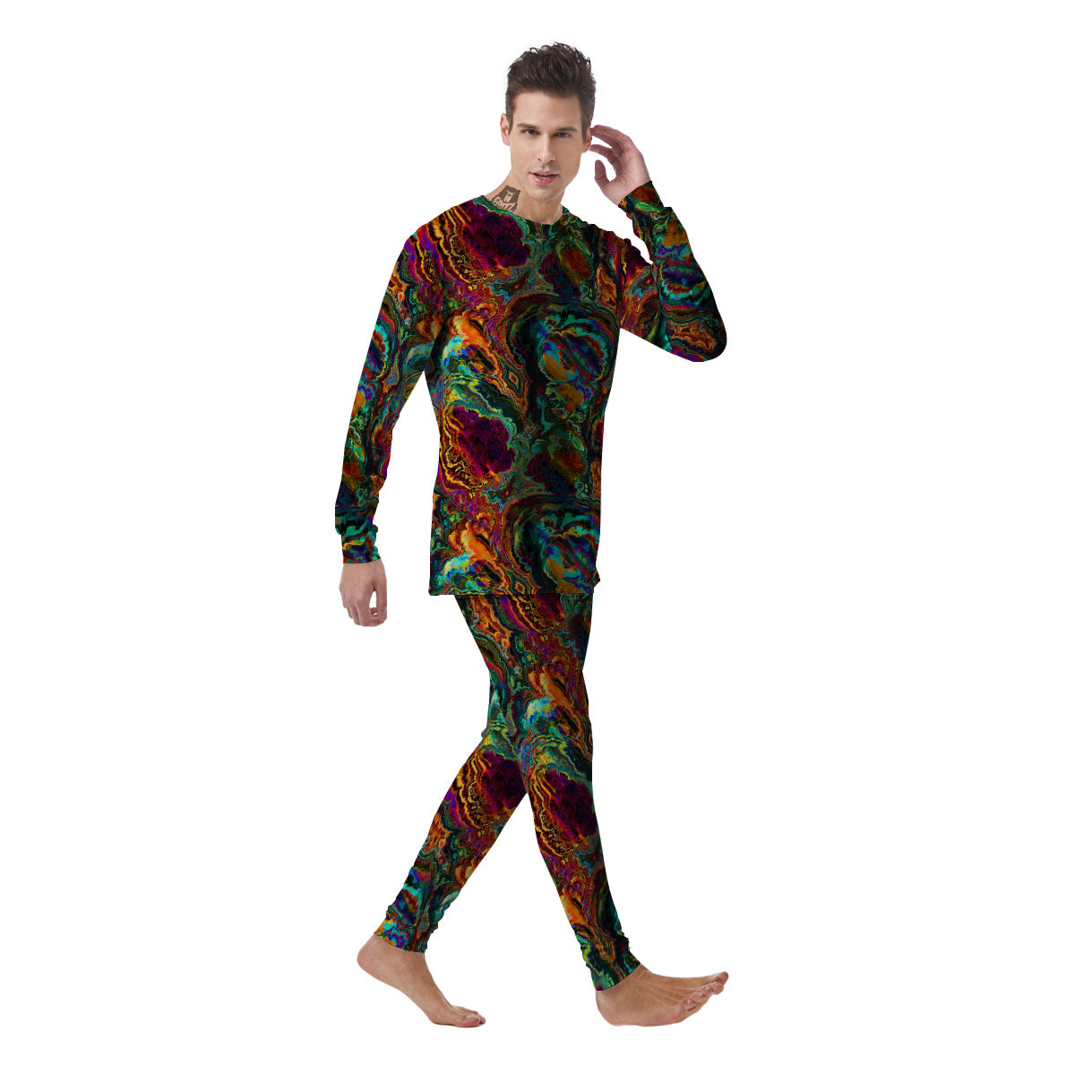 Fractal Psychedelic Print Pattern Men's Pajamas-grizzshop