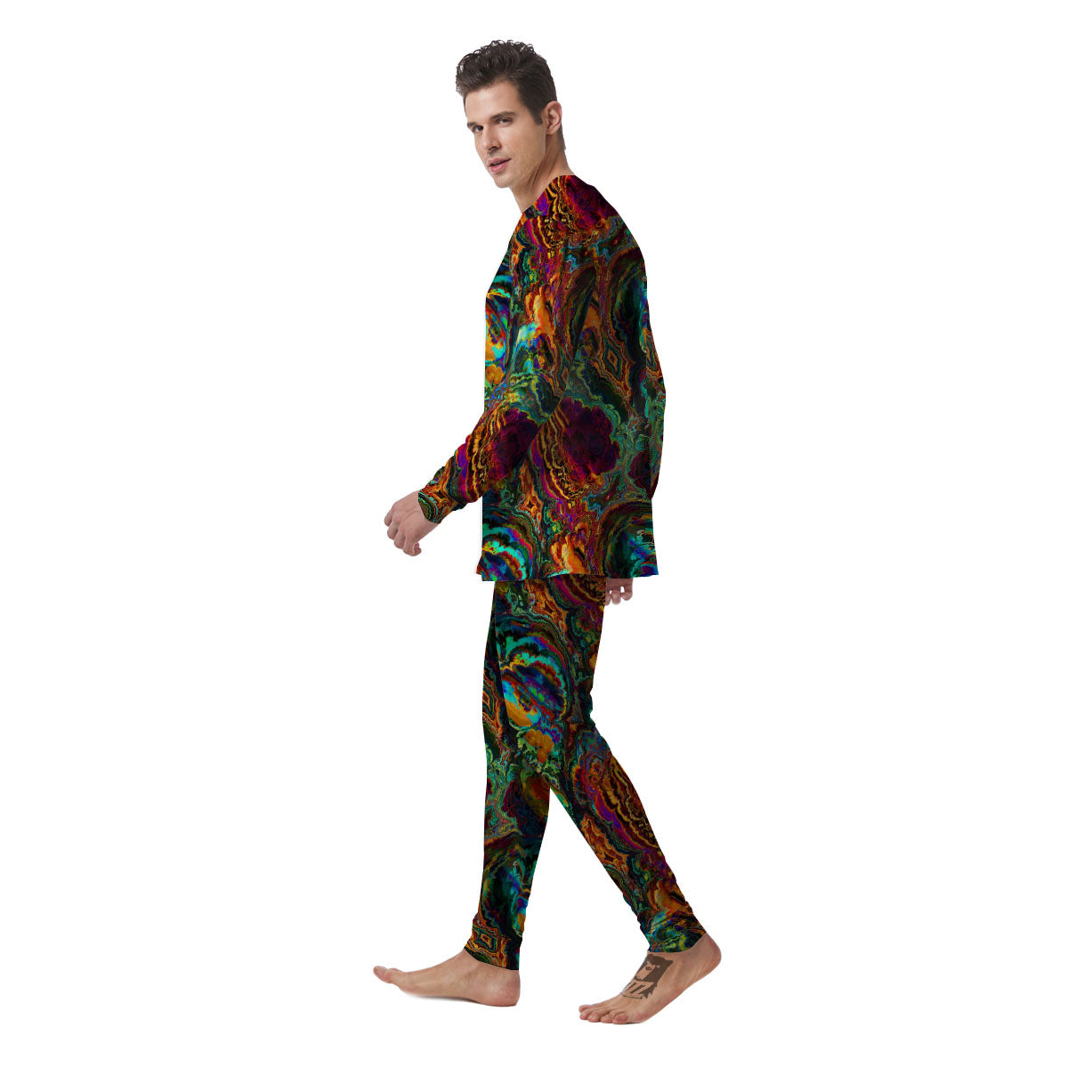 Fractal Psychedelic Print Pattern Men's Pajamas-grizzshop