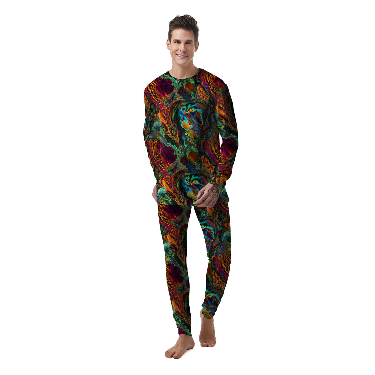 Fractal Psychedelic Print Pattern Men's Pajamas-grizzshop