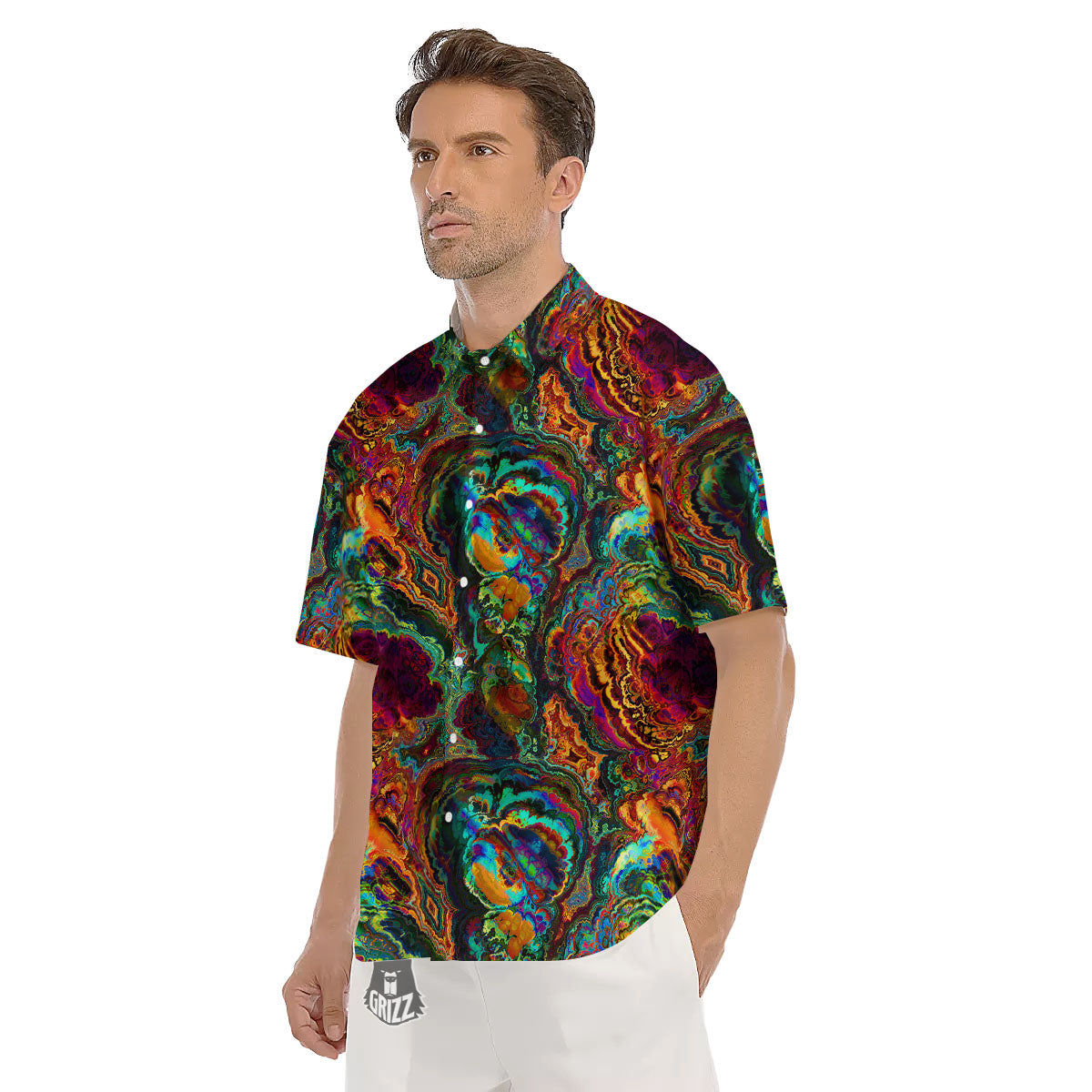 Fractal Psychedelic Print Pattern Men's Short Sleeve Shirts-grizzshop